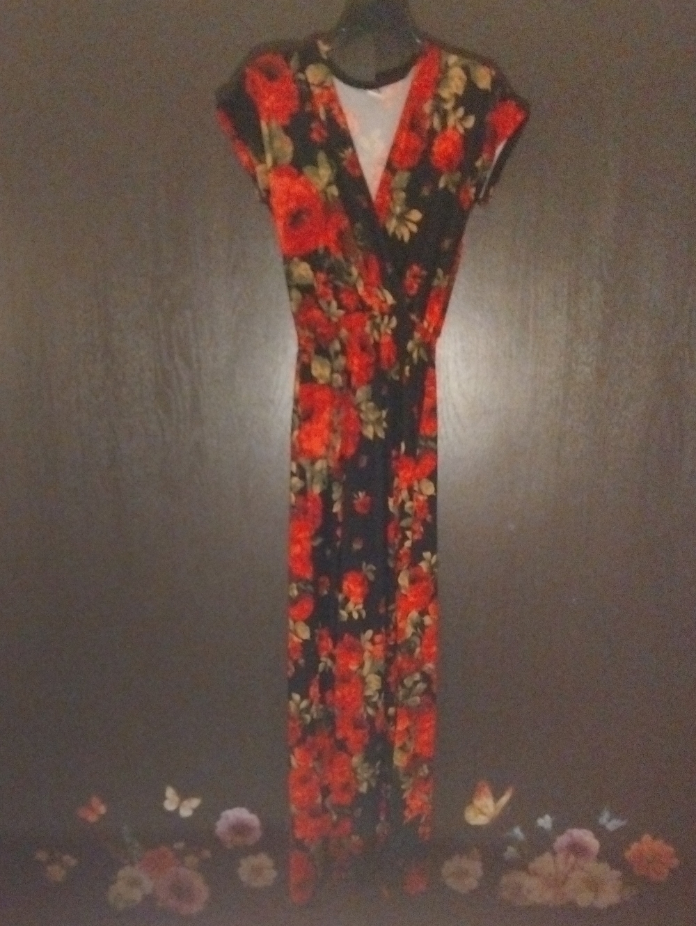 WildBird Black Maxi Dress with Red Floral Print